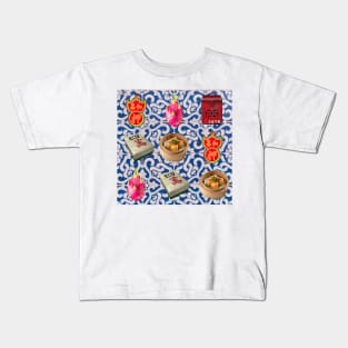 Made in Hong Kong Vintage Icons - Retro Street Style Blue Tile Pattern Kids T-Shirt